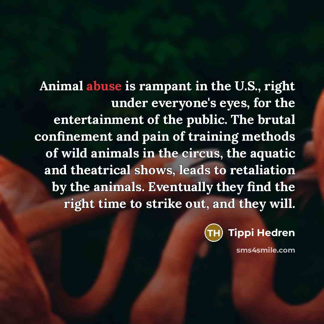 “Animal abuse is rampant in the U.S., right under everyone's…” quote by Tippi Hedren