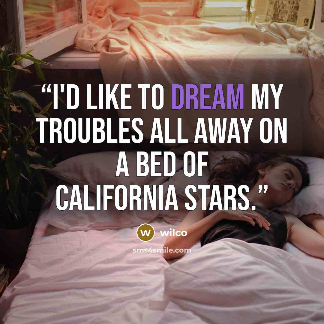 “i'd like to dream my troubles all away on a bed of California stars.” quote by wilco