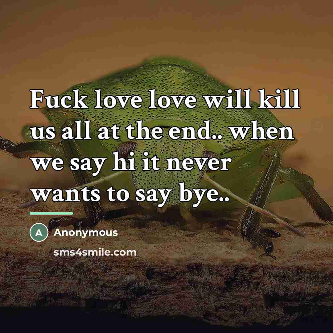 “Fuck love love will kill us all at the end..…” quote by Anonymous