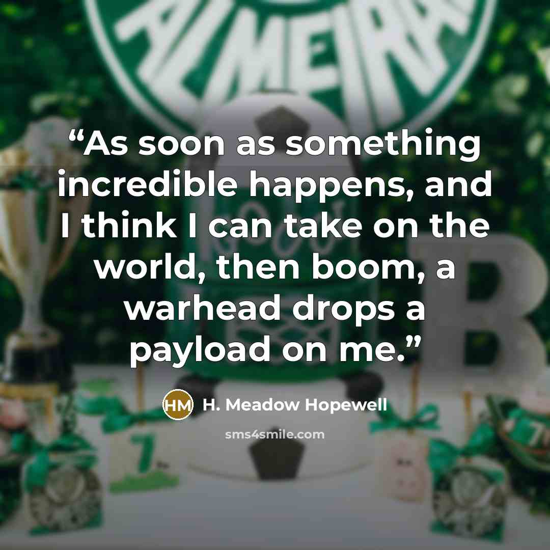 “As soon as something incredible happens, and I think I can take on the world, then boom, a warhead drops a payload on me.” quote by H. Meadow Hopewell