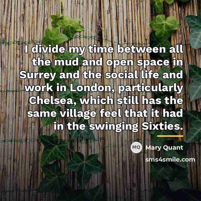“I divide my time between all the mud and open…” quote by Mary Quant