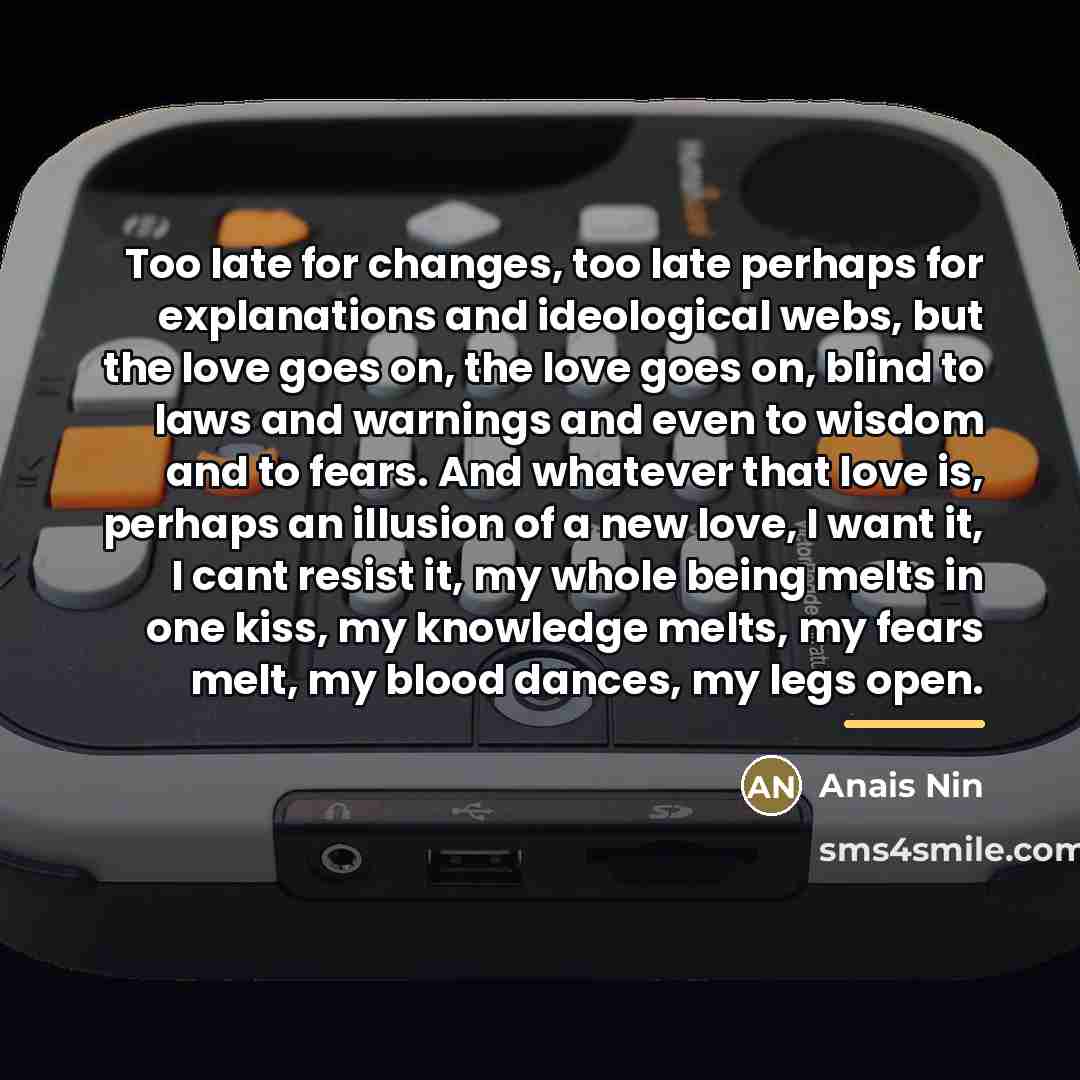 “Too late for changes, too late perhaps for explanations and…” quote by Anais Nin