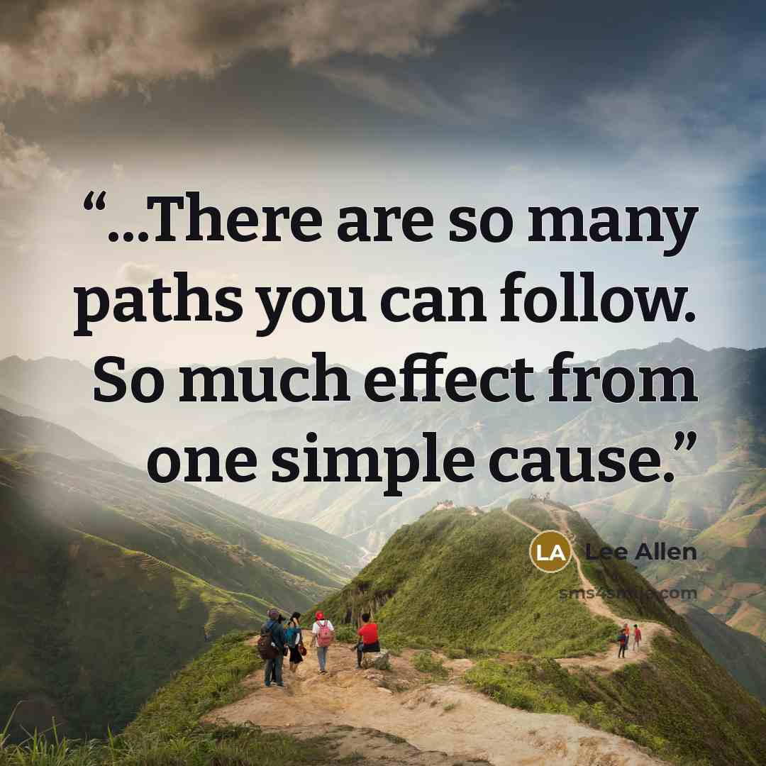 “...There are so many paths you can follow. So much effect from one simple cause.” quote by Lee Allen