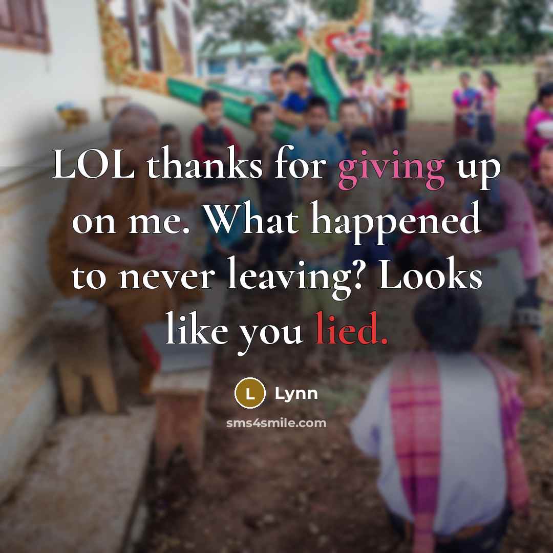 “LOL thanks for giving up on me. What happened to…” quote by Lynn