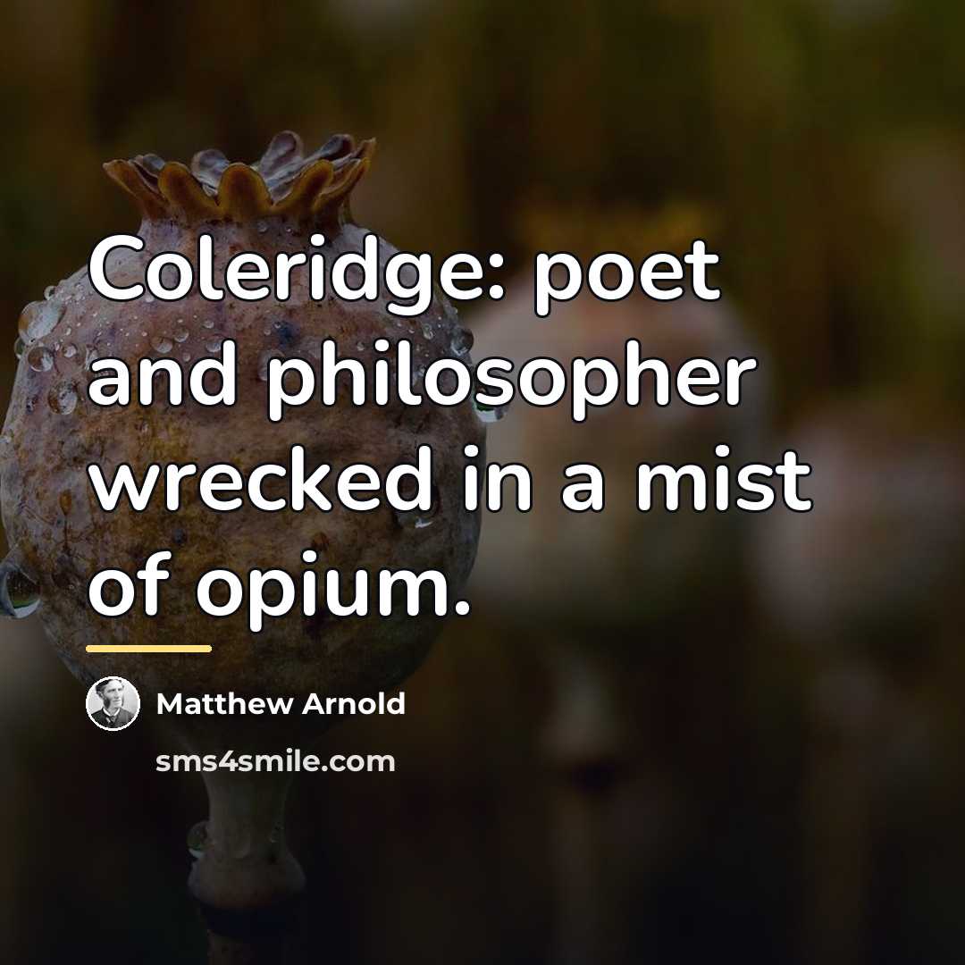 “Coleridge: poet and philosopher wrecked in a mist of opium.…” quote by Matthew Arnold