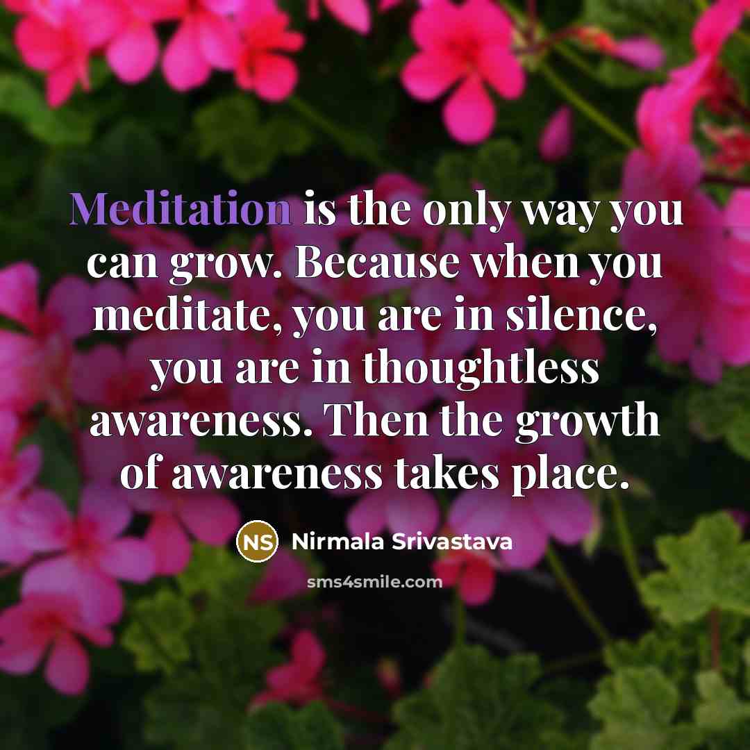 “Meditation is the only way you can grow. Because when…” quote by Nirmala Srivastava