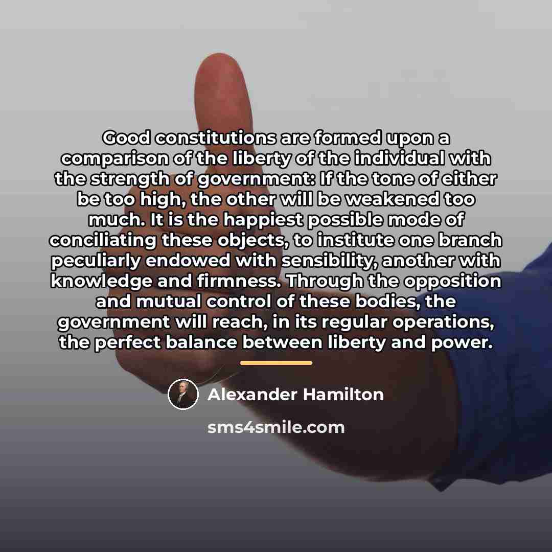 “Good constitutions are formed upon a comparison of the liberty…” quote by Alexander Hamilton