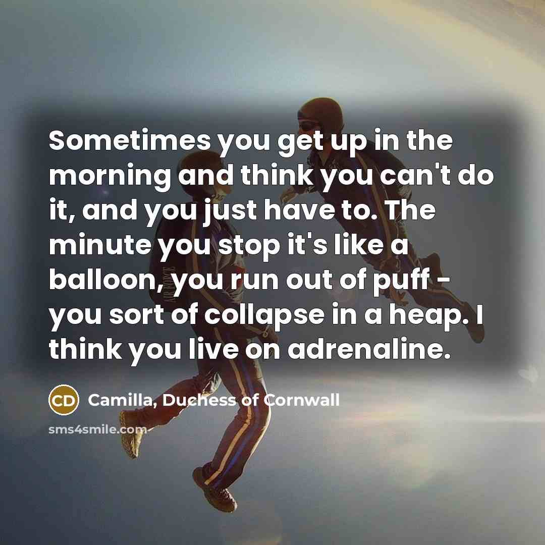 “Sometimes you get up in the morning and think you…” quote by Camilla, Duchess of Cornwall