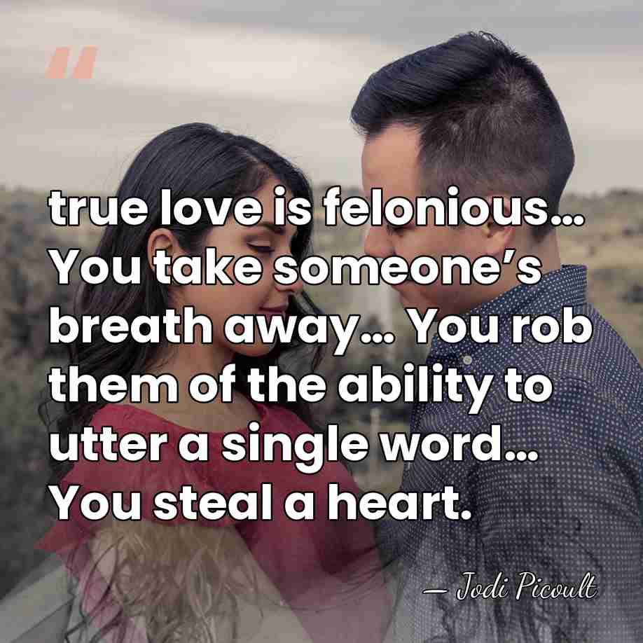 true love is felonious… You take someone’s breath away… You rob them&hellip; - Jodi Picoult