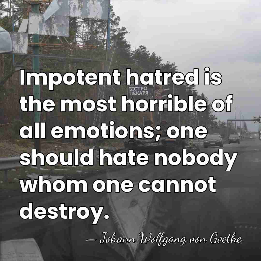 Impotent hatred is the most horrible of all emotions; one should hate&hellip; - Johann Wolfgang von Goethe