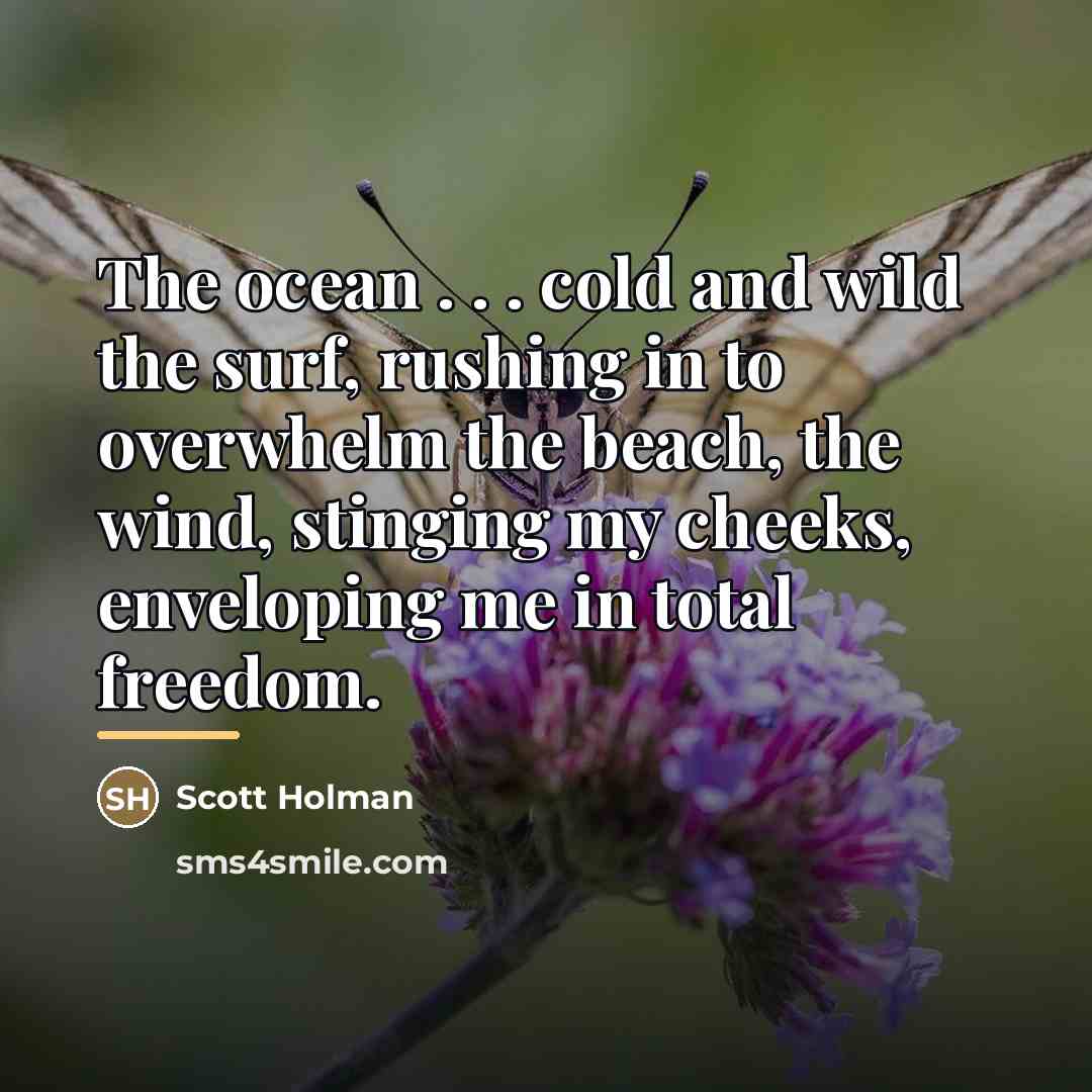 “The ocean . . . cold and wild the surf,…” quote by Scott Holman