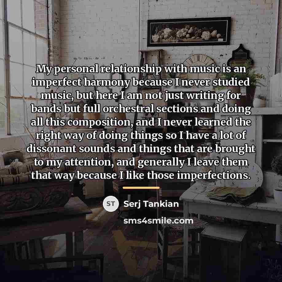 “My personal relationship with music is an imperfect harmony because…” quote by Serj Tankian