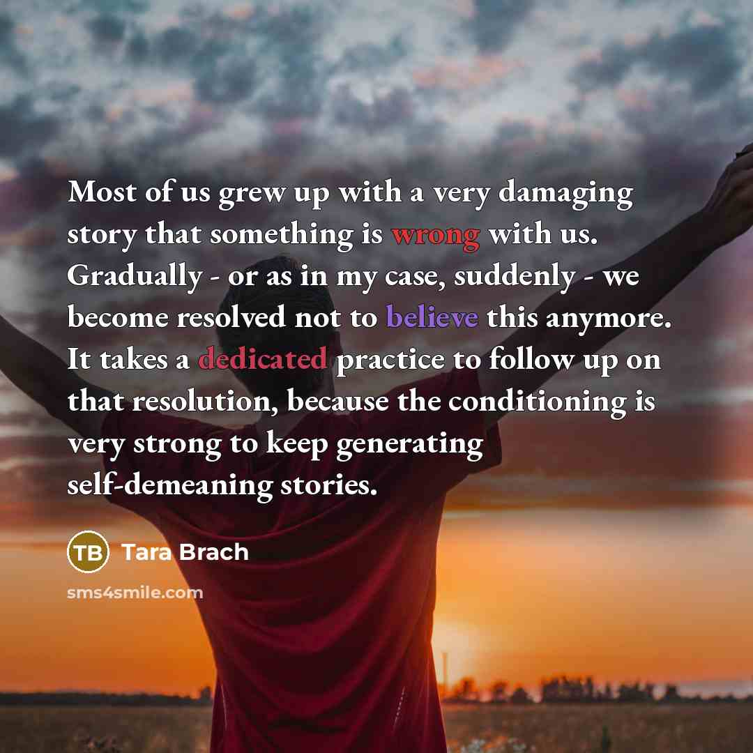 “Most of us grew up with a very damaging story…” quote by Tara Brach