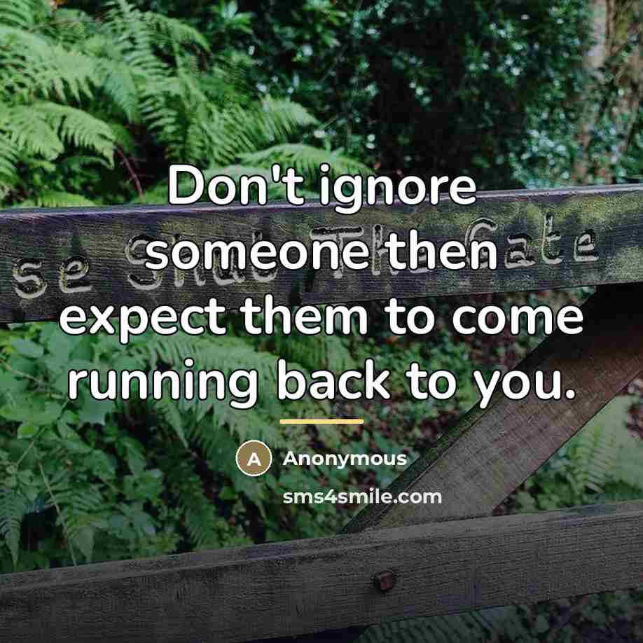 “Don't ignore someone then expect them to come running back…” quote by Anonymous