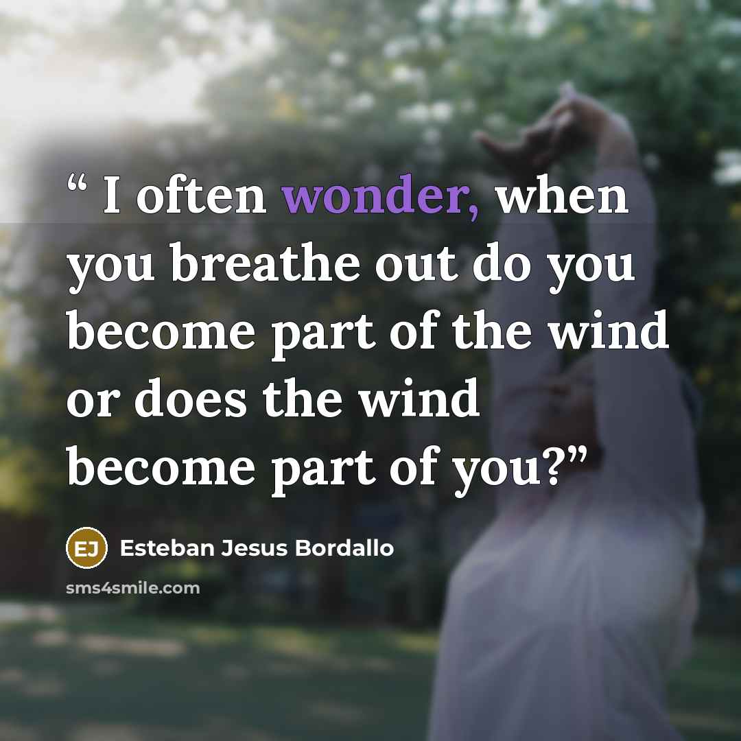 “I often wonder, when you breathe out do you become part of the wind or does the wind become part of you?” quote by Esteban Jesus Bordallo