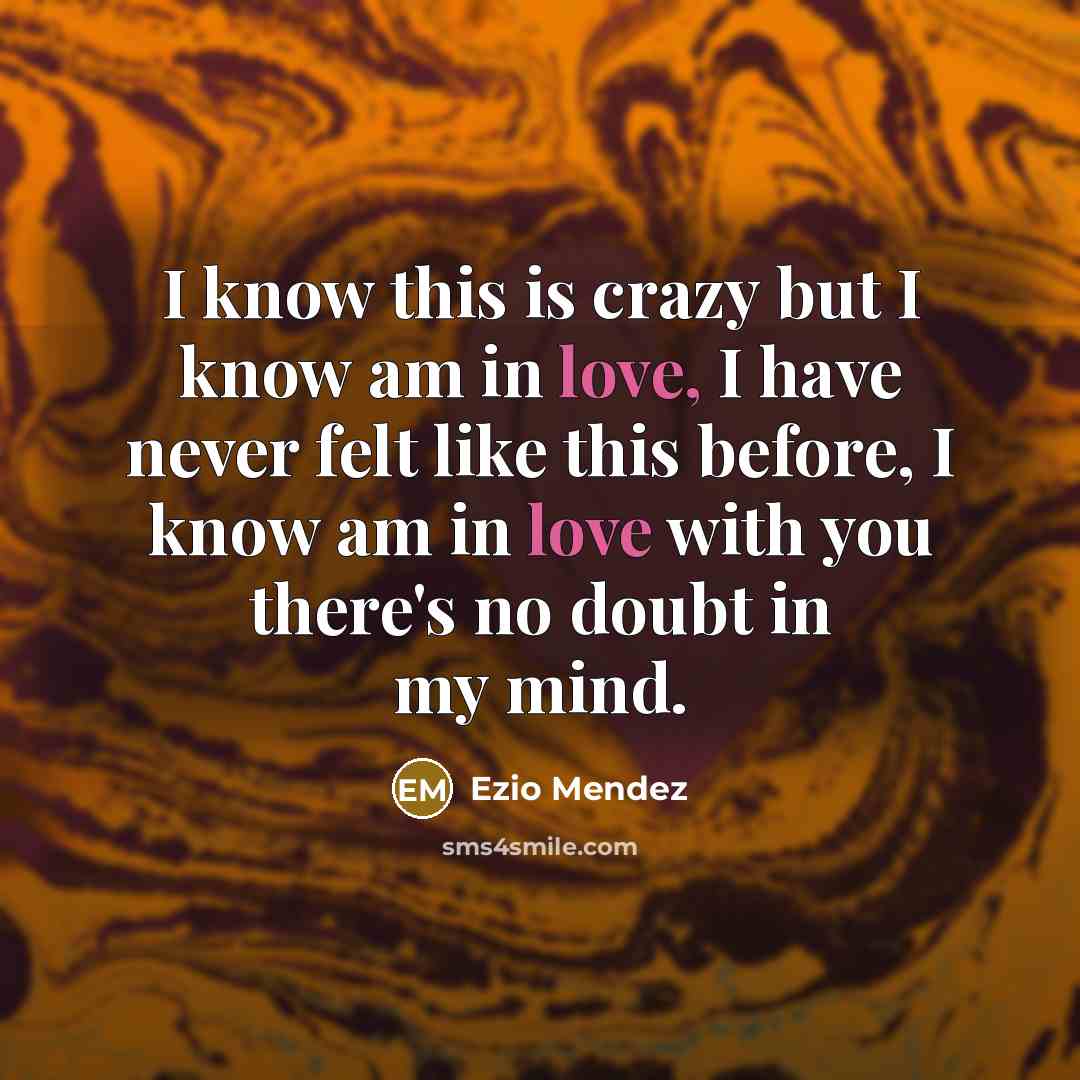 “I know this is crazy but I know am in love, I have never felt like this before, I know am in love with you there's no doubt in my mind.” quote by Ezio Mendez