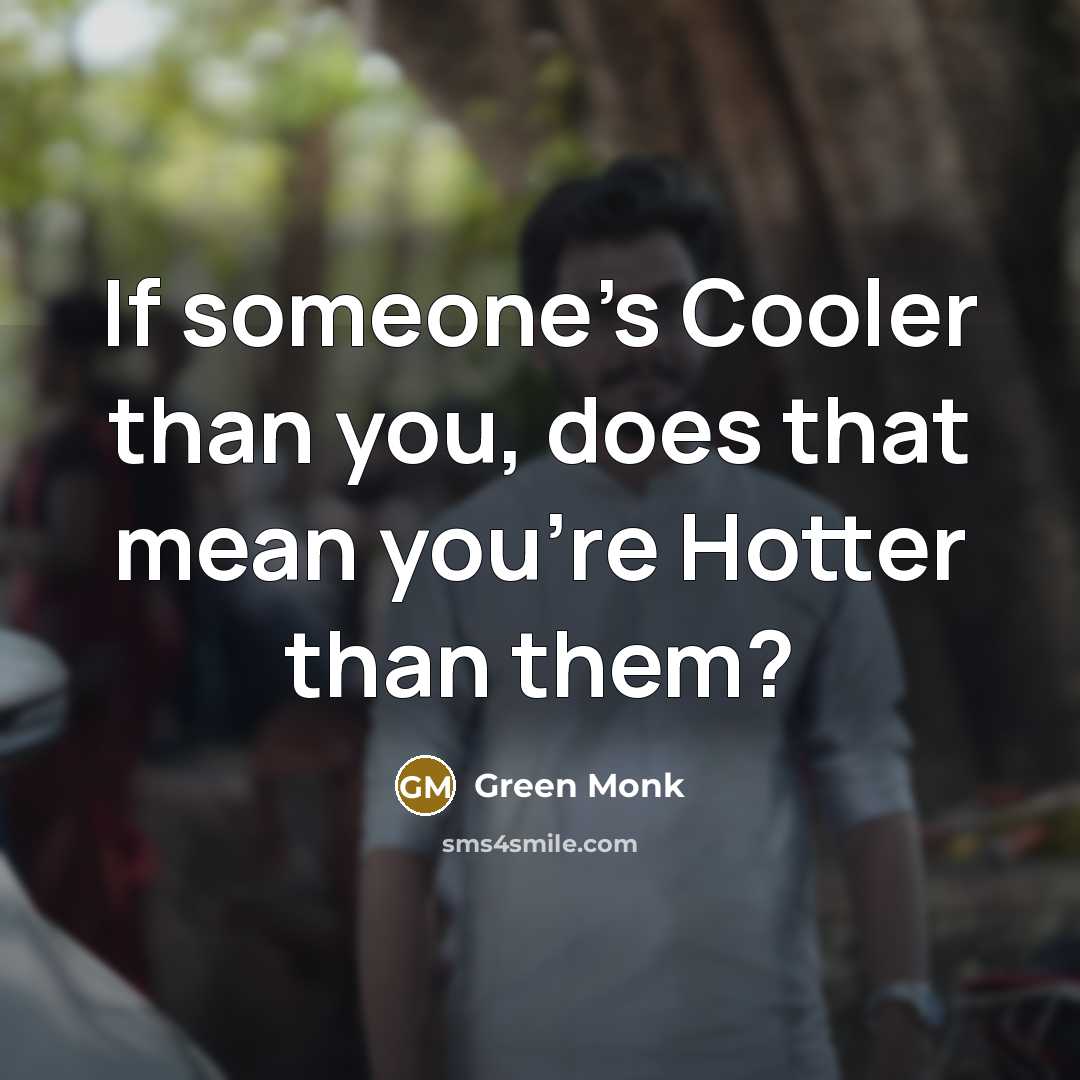 “If someone's Cooler than you, does that mean you're Hotter…” quote by Green Monk