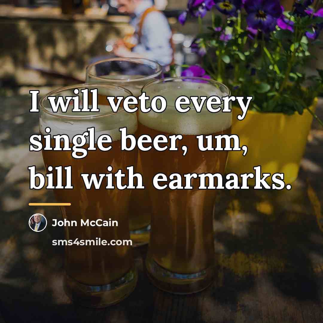 “I will veto every single beer, um, bill with earmarks.…” quote by John McCain