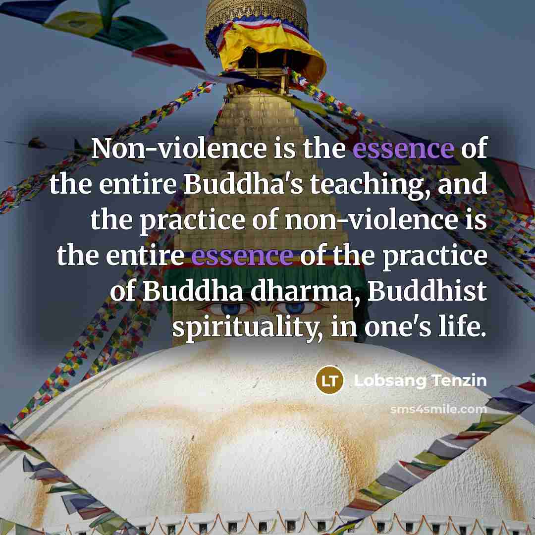 “Non-violence is the essence of the entire Buddha's teaching, and…” quote by Lobsang Tenzin