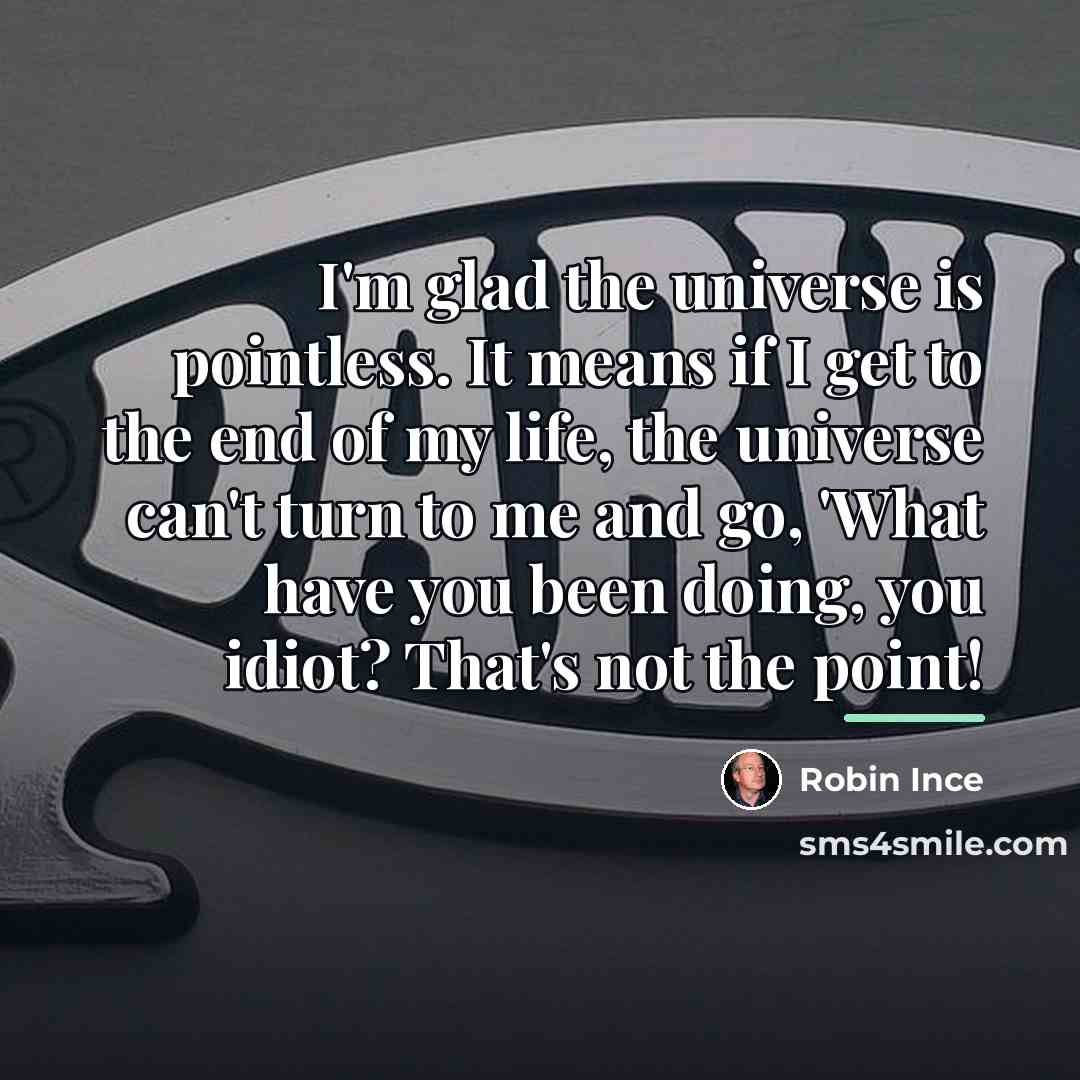 “I'm glad the universe is pointless. It means if I…” quote by Robin Ince