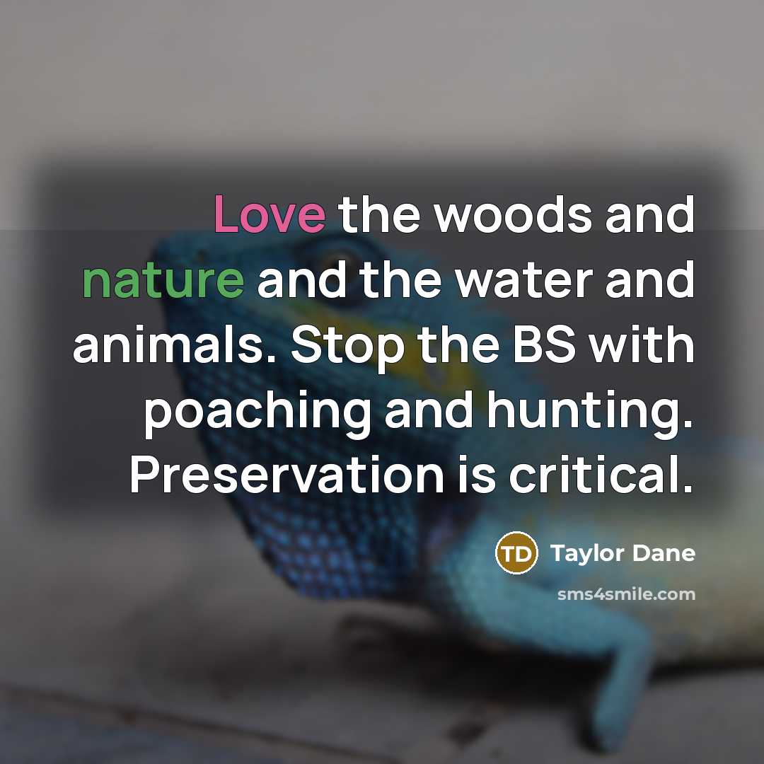 “Love the woods and nature and the water and animals.…” quote by Taylor Dane