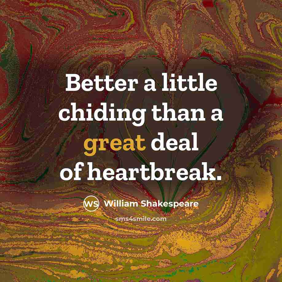 “Better a little chiding than a great deal of heartbreak.…” quote by William Shakespeare