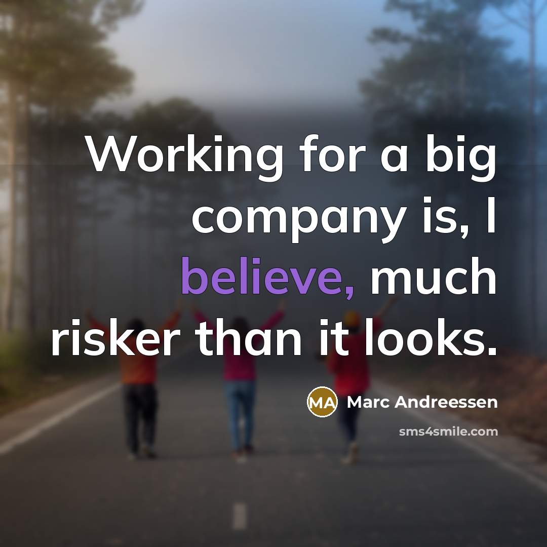 “Working for a big company is, I believe, much risker…” quote by Marc Andreessen