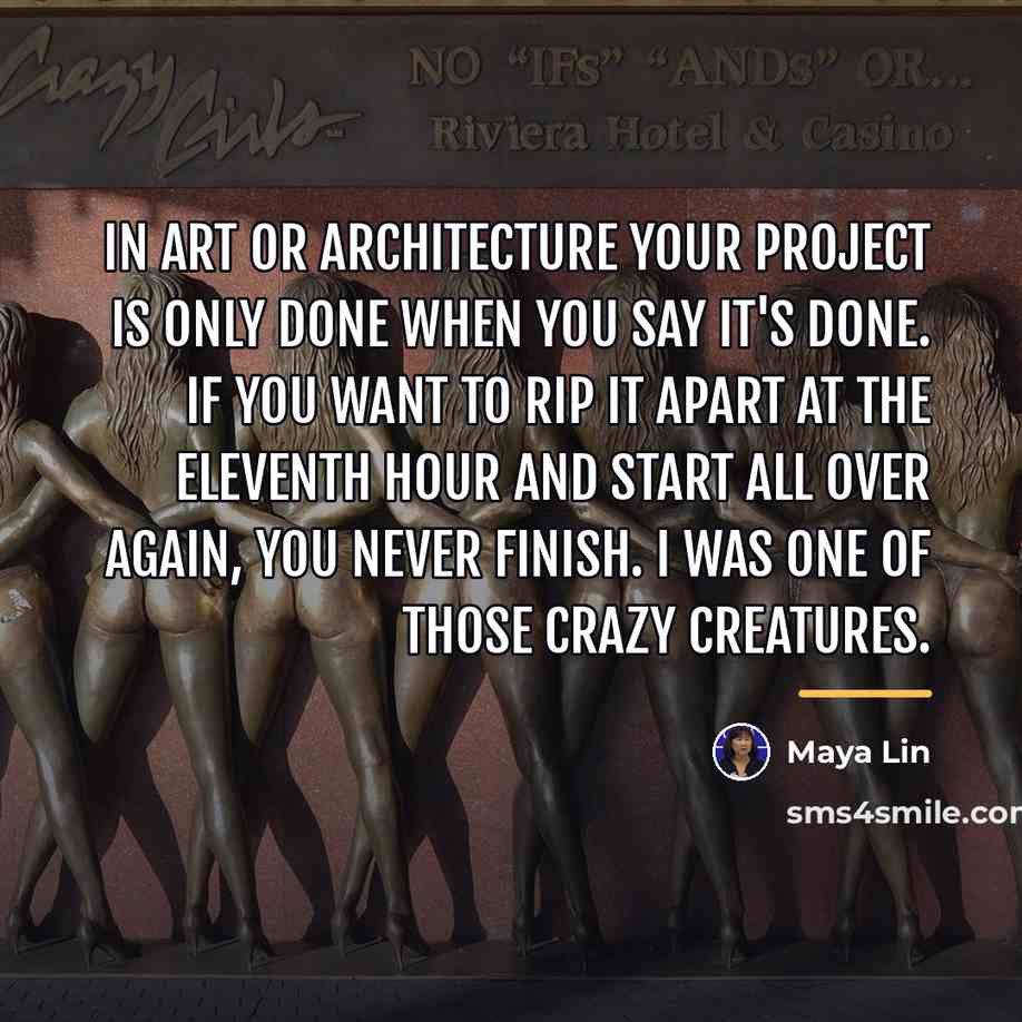 “In art or architecture your project is only done when…” quote by Maya Lin