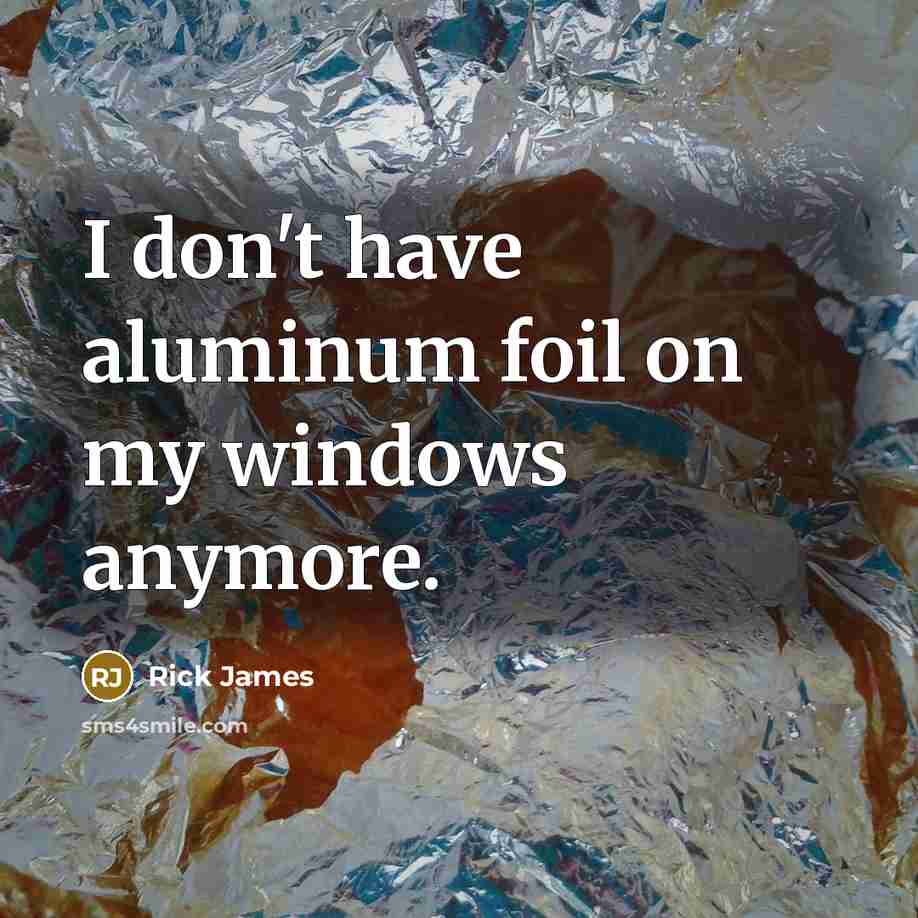 “I don't have aluminum foil on my windows anymore.” quote by Rick James
