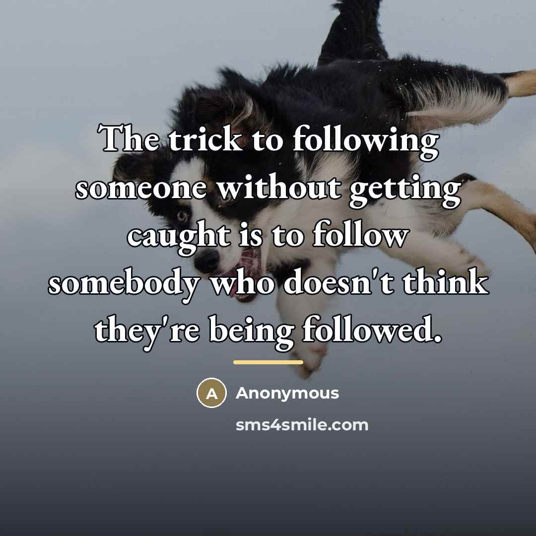 “The trick to following someone without getting caught is to…” quote by Anonymous