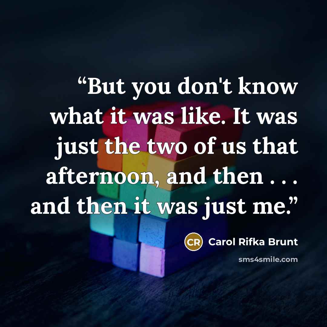 “But you don't know what it was like. It was just the two of us that afternoon, and then . . . and then it was just me.” quote by Carol Rifka Brunt