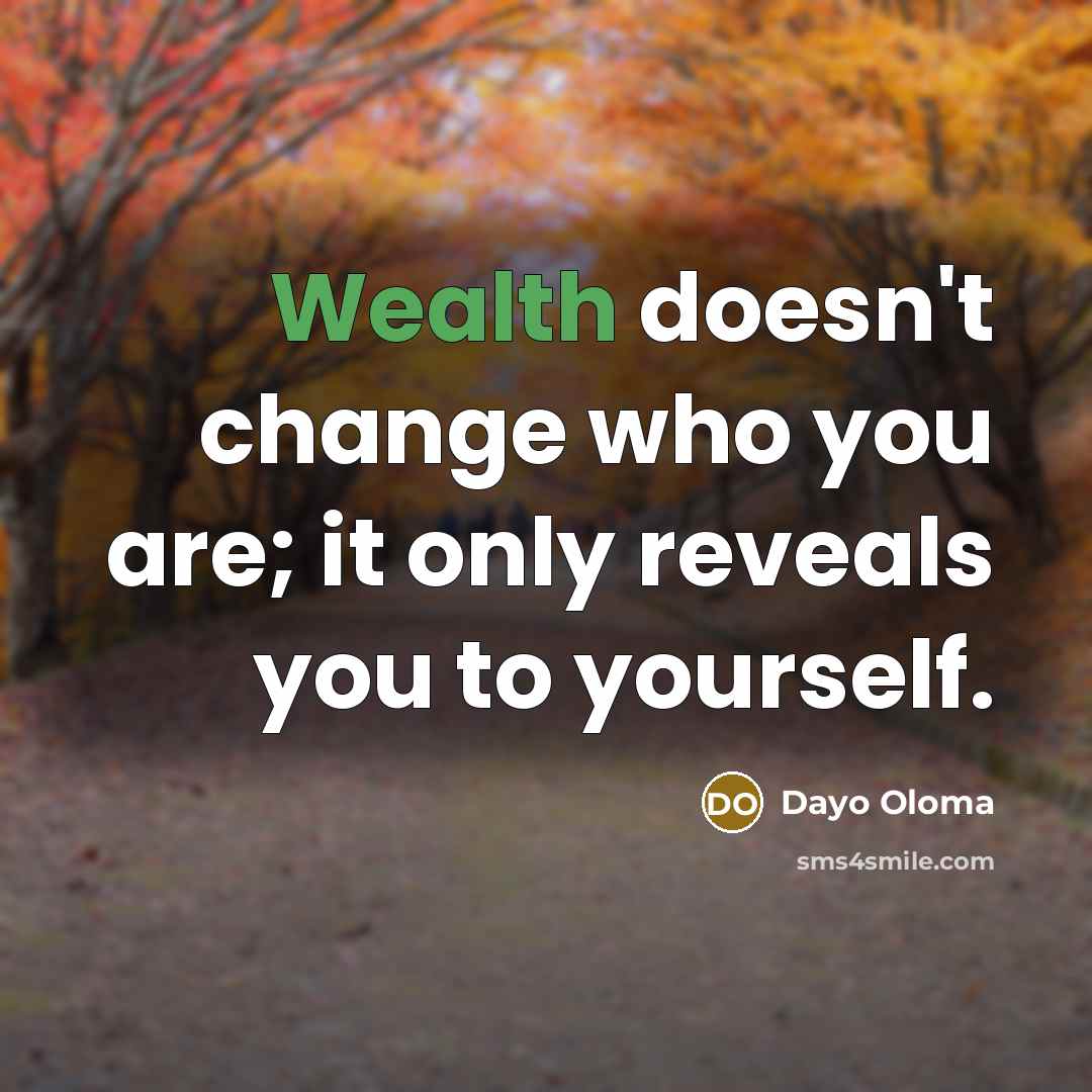 “Wealth doesn't change who you are; it only reveals you to yourself.” quote by Dayo Oloma