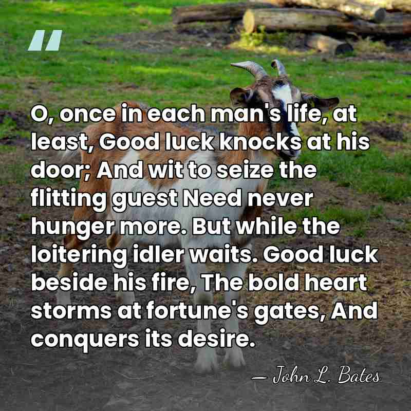 O, once in each man's life, at least, Good luck knocks at&hellip; - John L. Bates