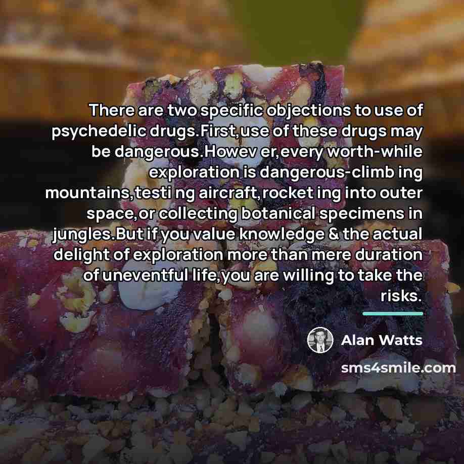 “There are two specific objections to use of psychedelic drugs.First,use…” quote by Alan Watts