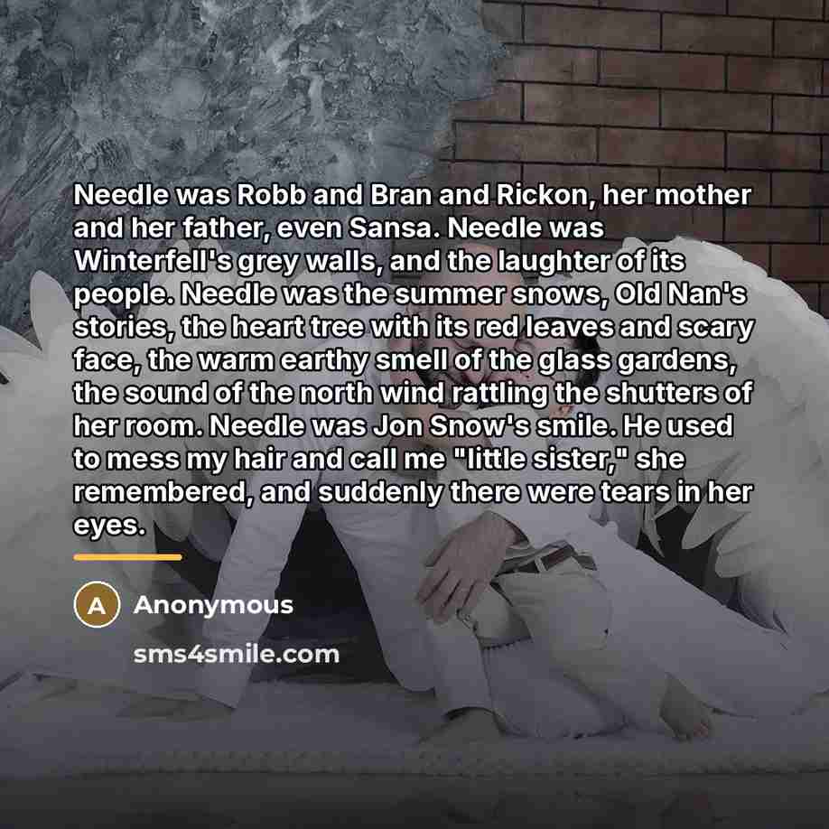 “Needle was Robb and Bran and Rickon, her mother and…” quote by Anonymous