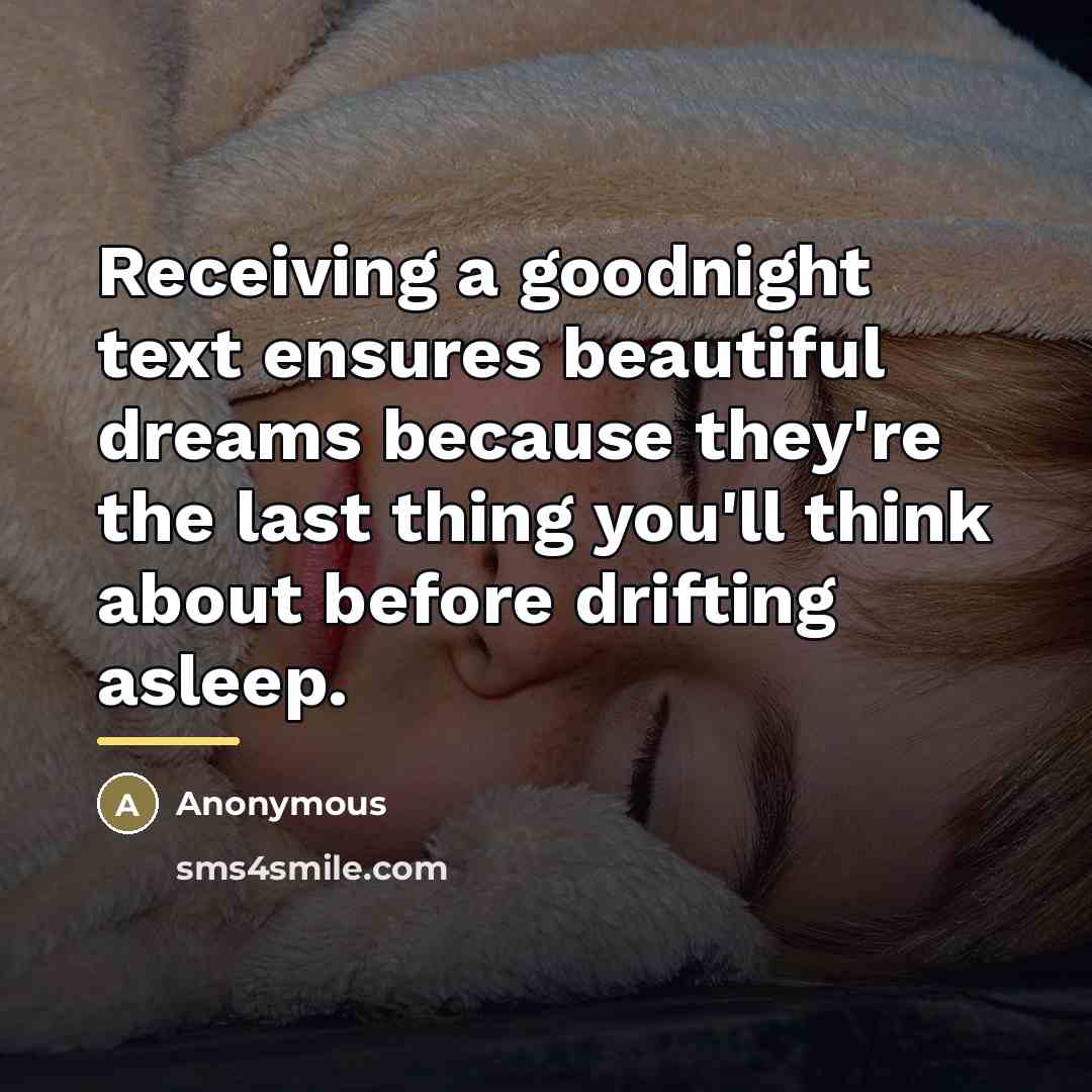 “Receiving a goodnight text ensures beautiful dreams because they're the…” quote by Anonymous