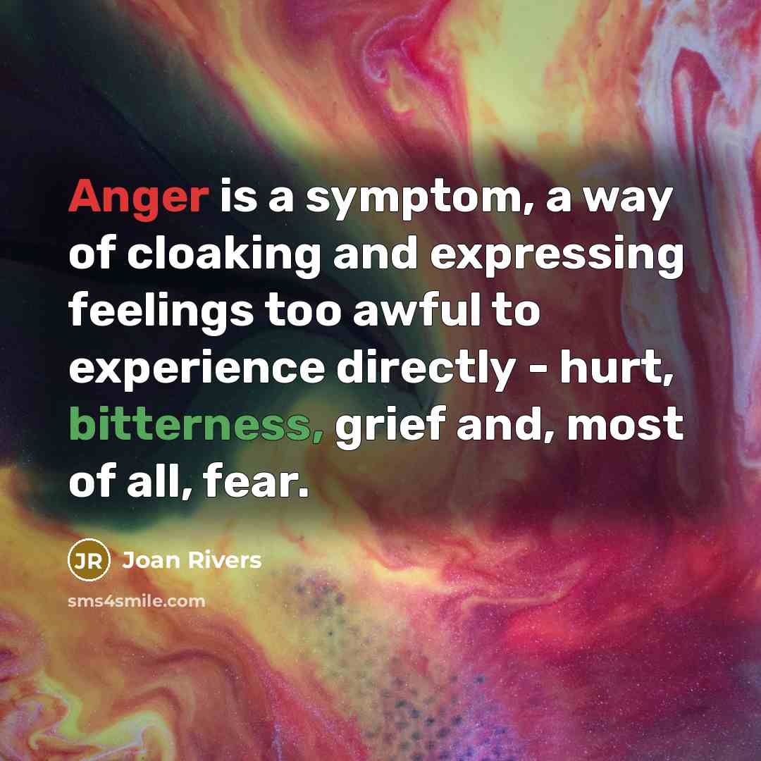 “Anger is a symptom, a way of cloaking and expressing…” quote by Joan Rivers