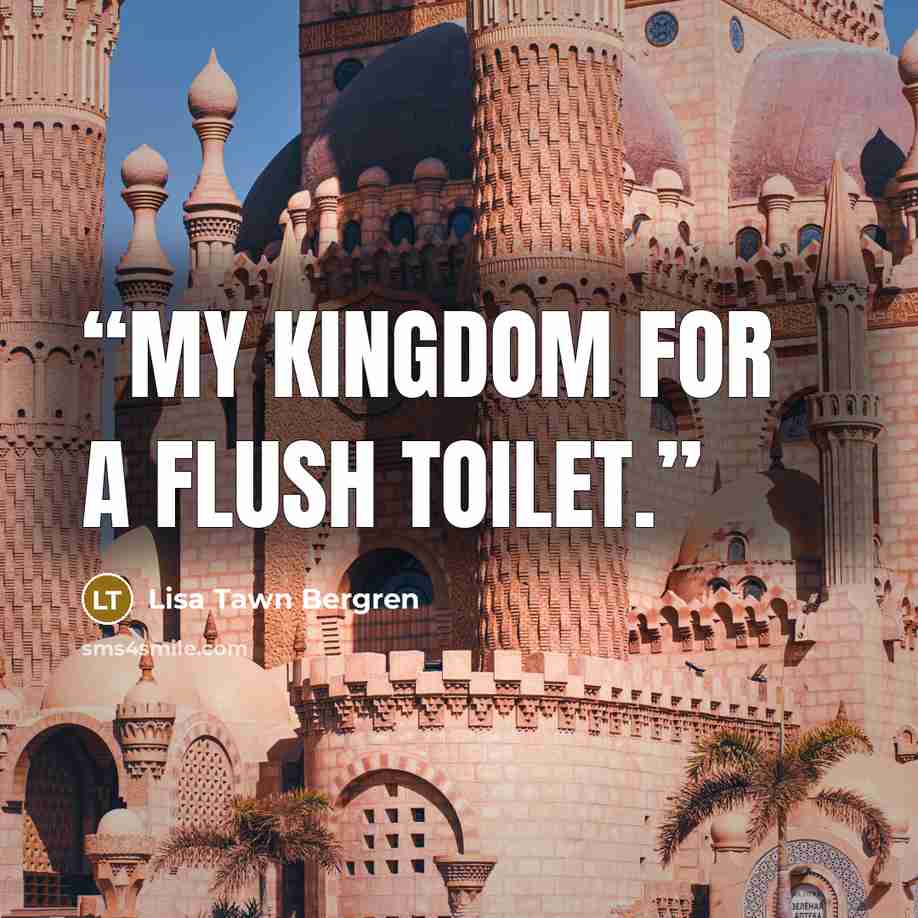 “My kingdom for a flush toilet.” quote by Lisa Tawn Bergren