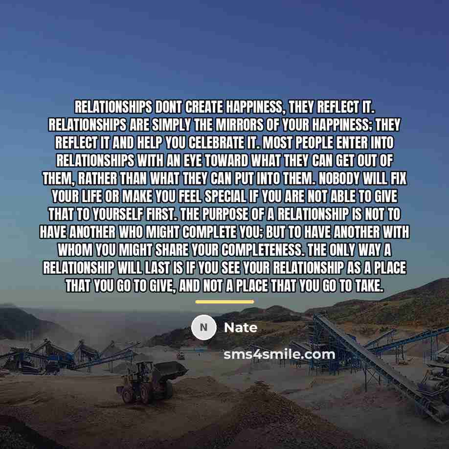 “Relationships dont create happiness, they reflect it. Relationships are simply…” quote by Nate