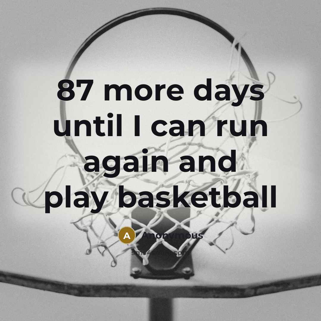 “87 more days until I can run again and play basketball” quote by Anonymous