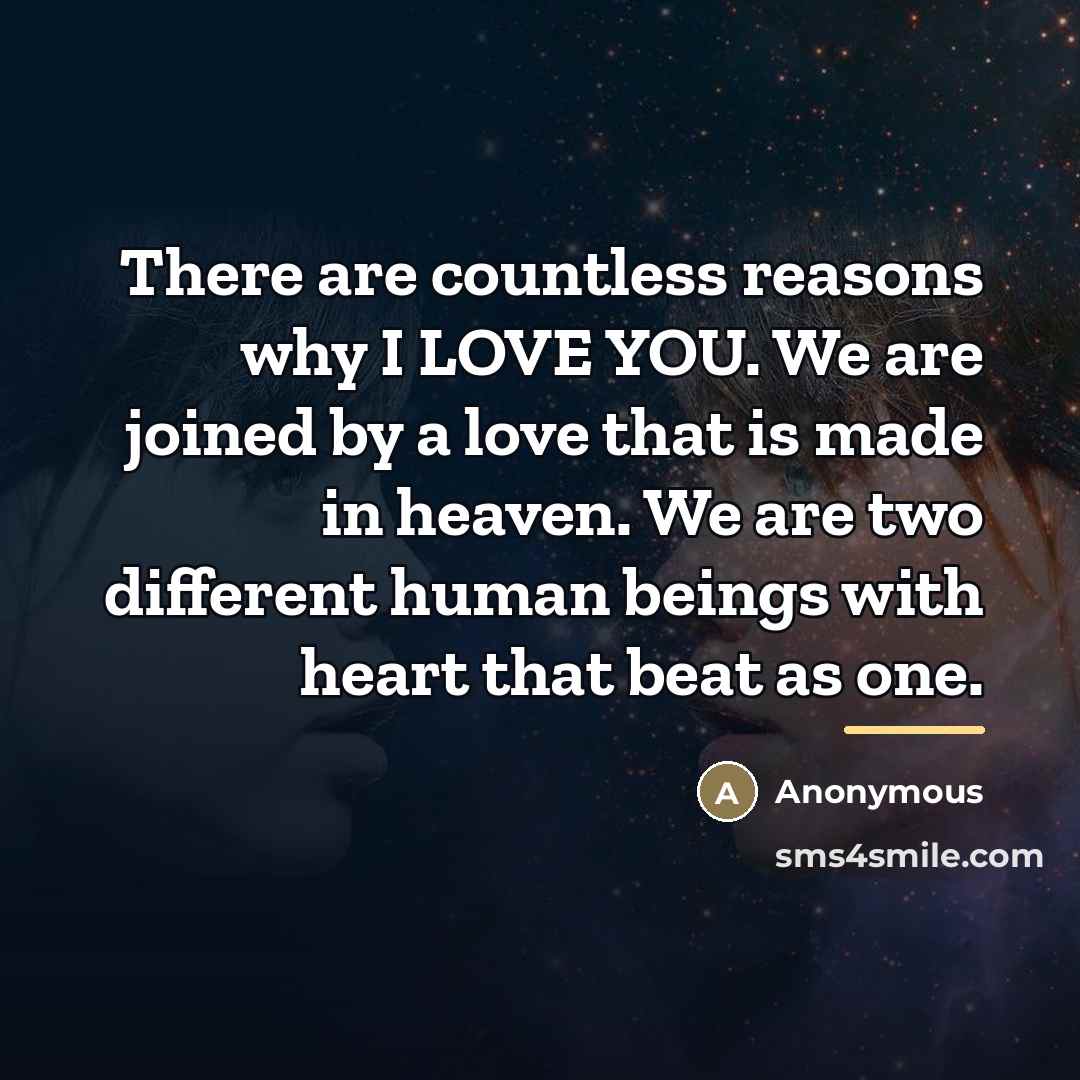 “There are countless reasons why I LOVE YOU. We are…” quote by Anonymous