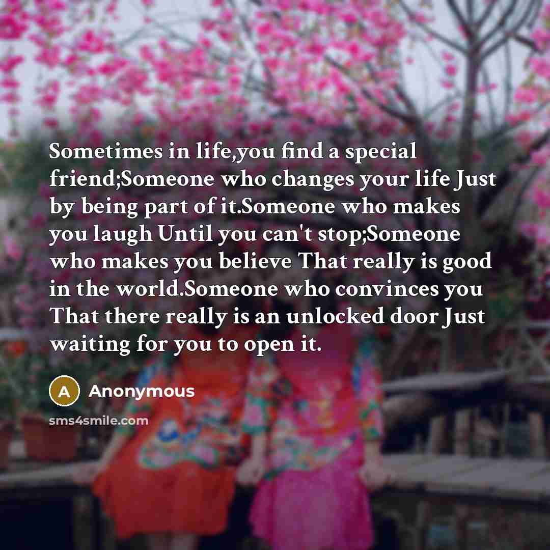“Sometimes in life,you find a special friend;Someone who changes your…” quote by Anonymous
