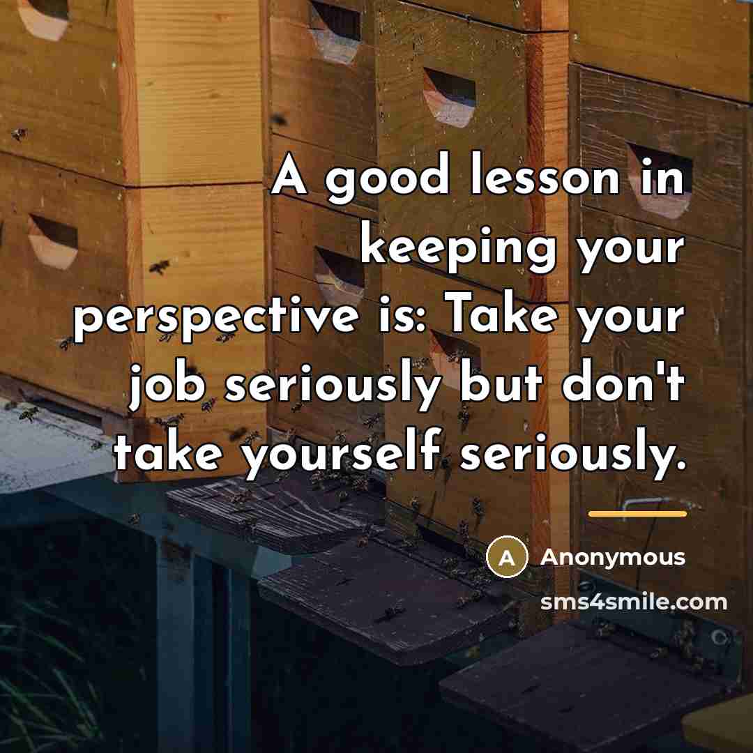 “A good lesson in keeping your perspective is: Take your…” quote by Anonymous