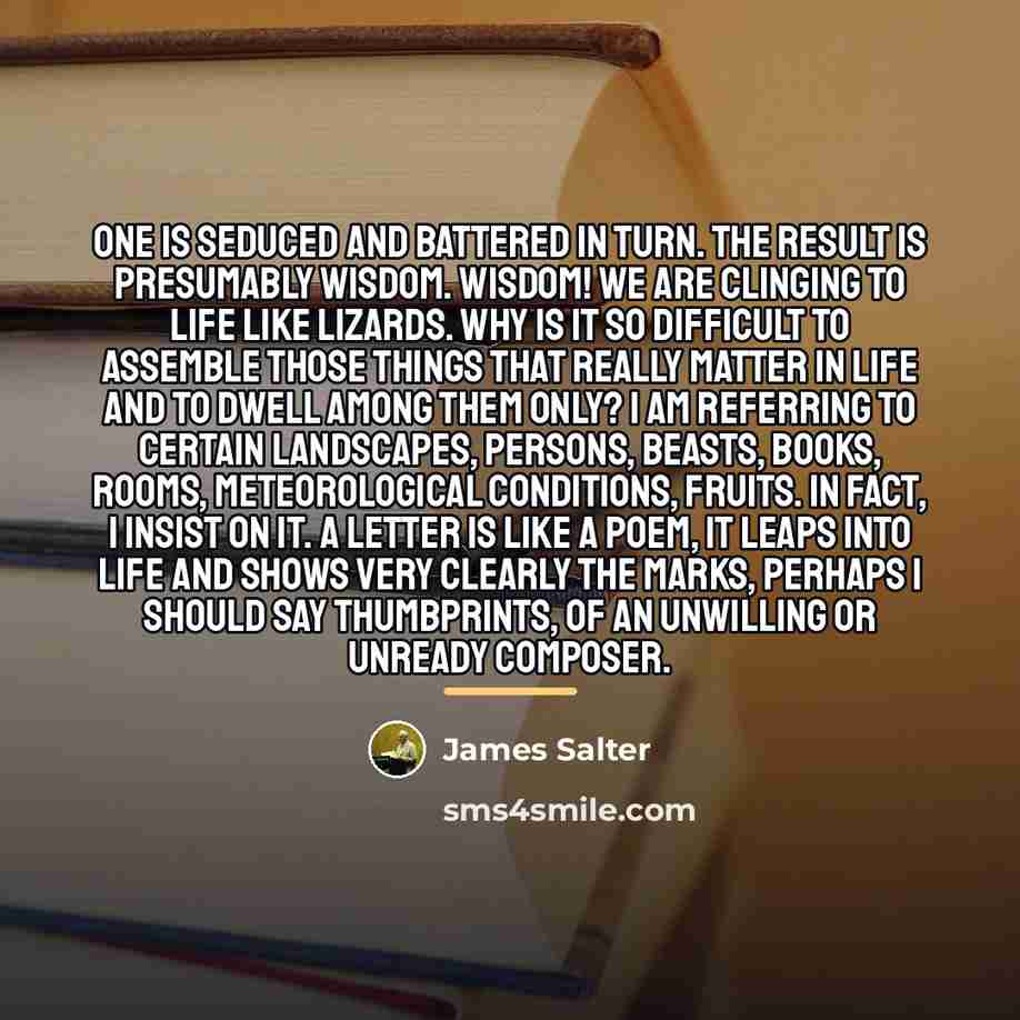 “One is seduced and battered in turn. The result is…” quote by James Salter