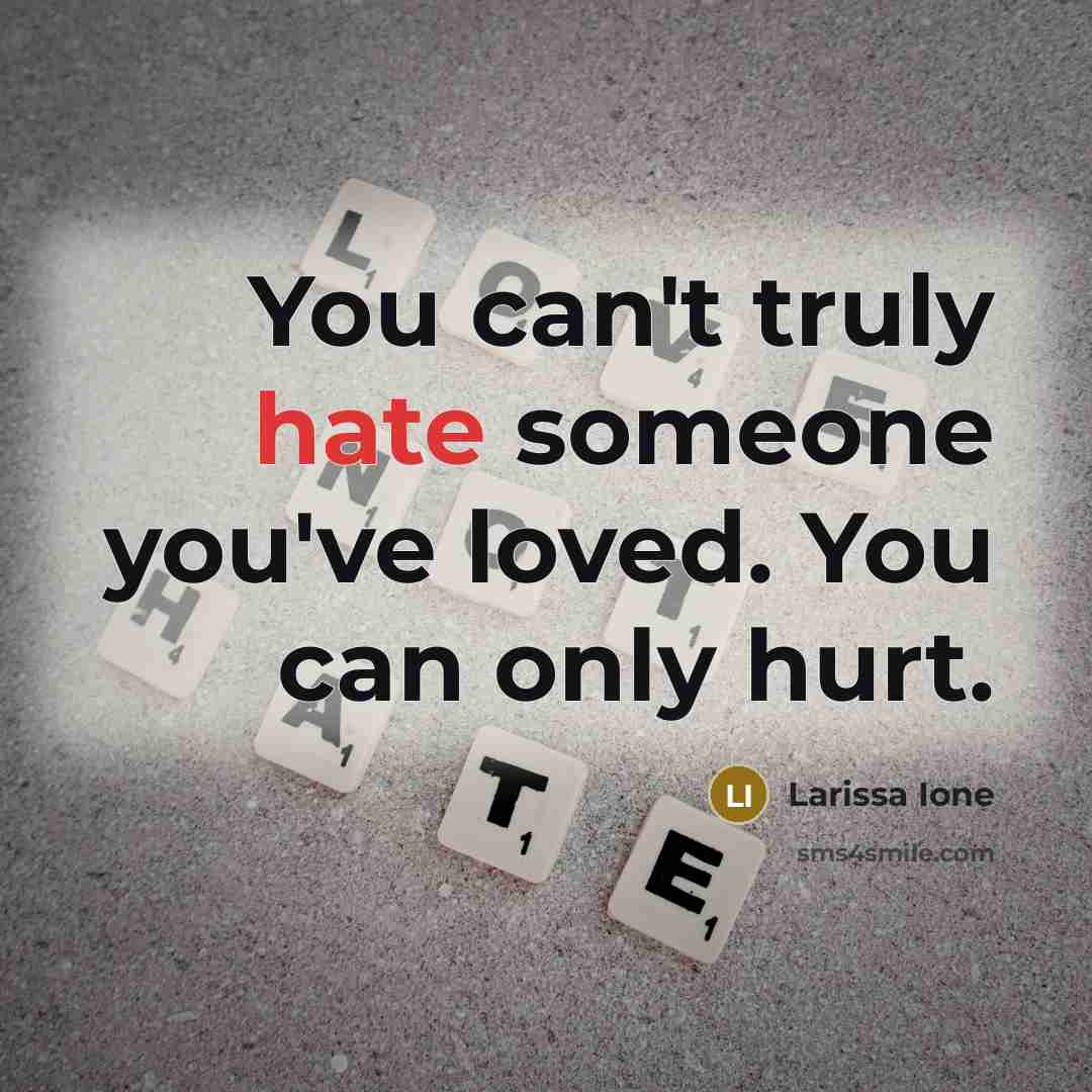 “You can't truly hate someone you've loved. You can only…” quote by Larissa Ione