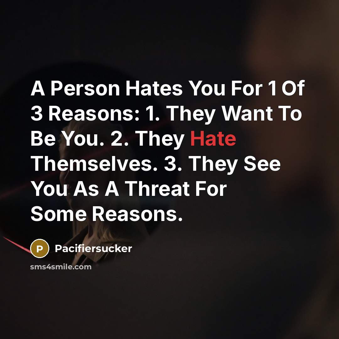 “A Person Hates You For 1 Of 3 Reasons: 1.…” quote by Pacifiersucker