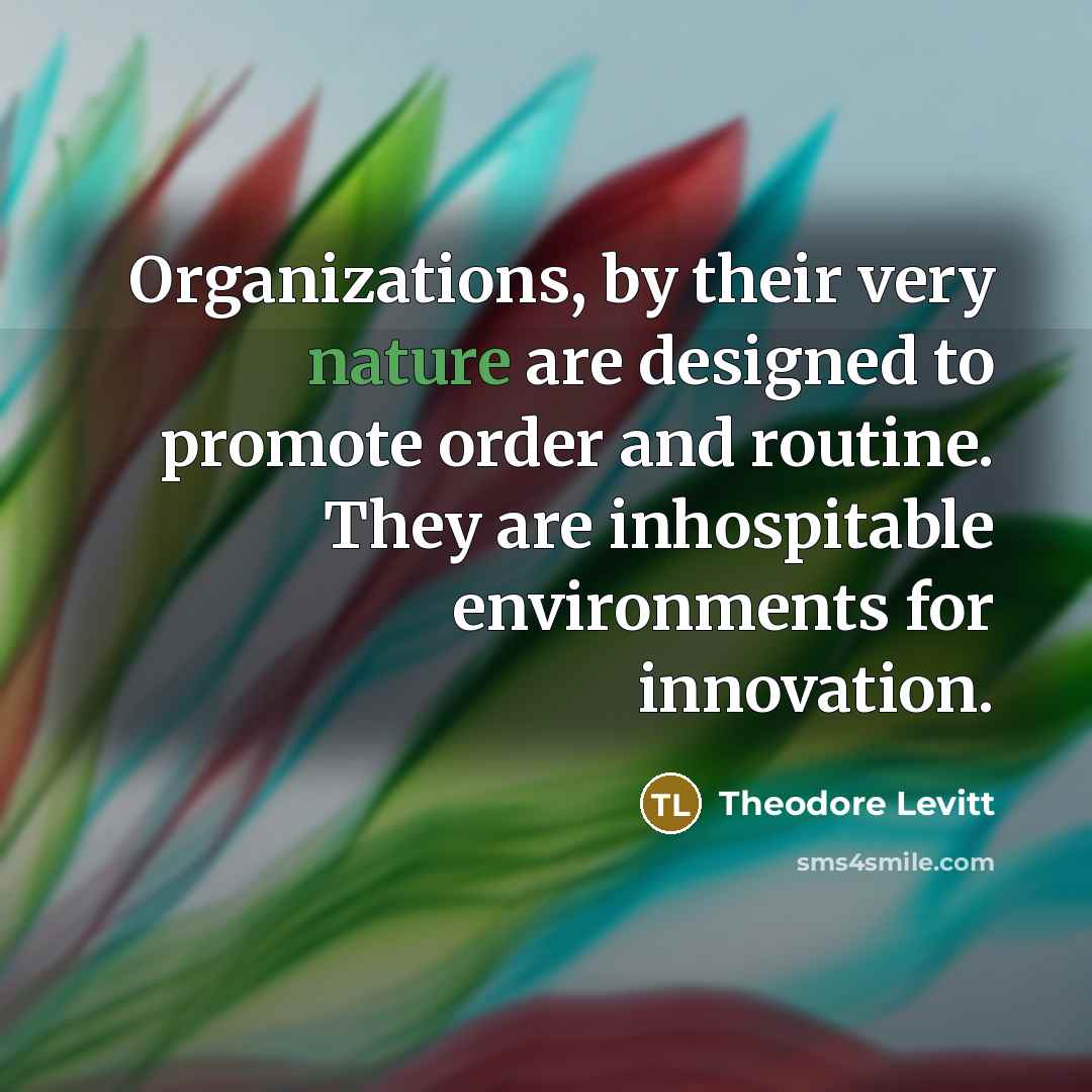 “Organizations, by their very nature are designed to promote order…” quote by Theodore Levitt