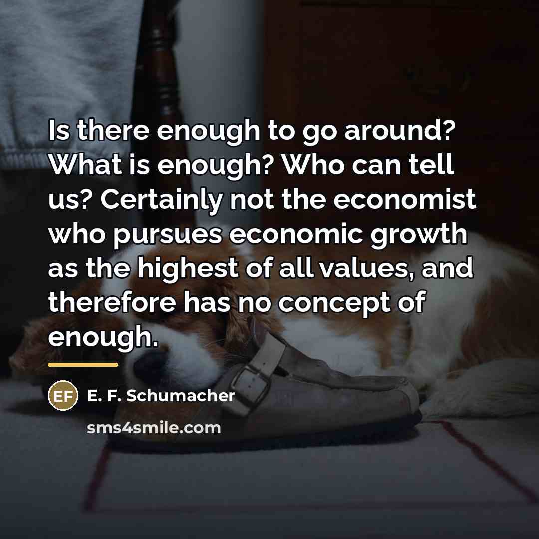 “Is there enough to go around? What is enough? Who…” quote by E. F. Schumacher