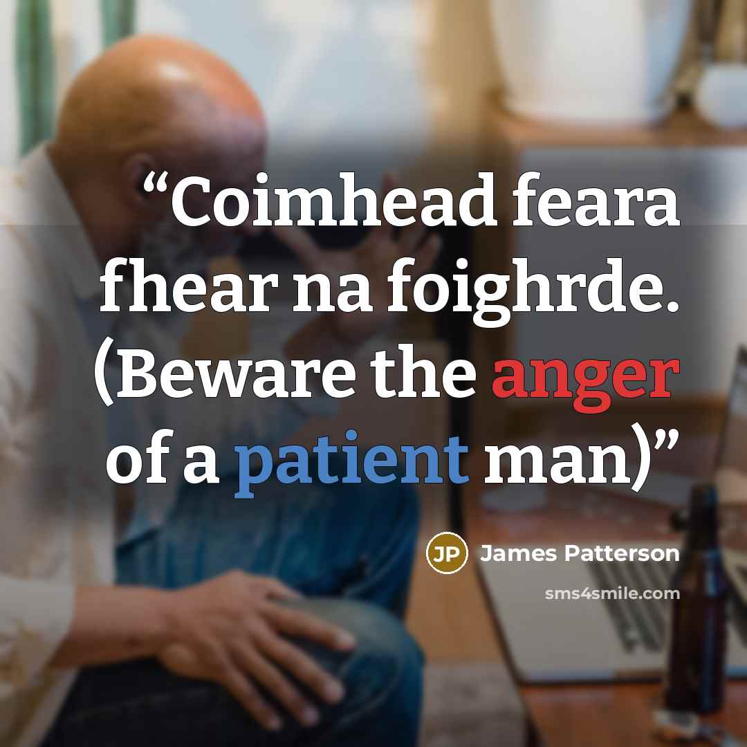 “Coimhead feara fhear na foighrde. (Beware the anger of a patient man)” quote by James Patterson