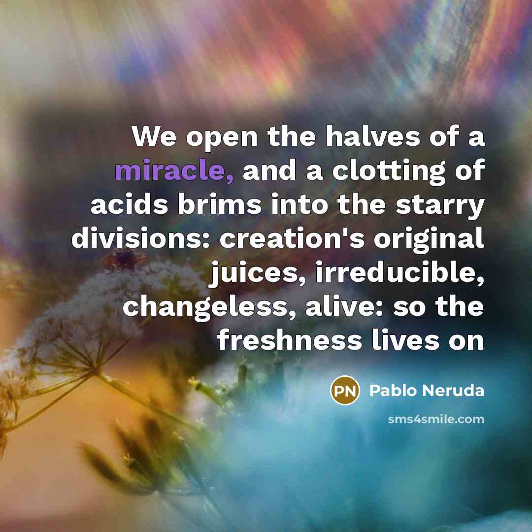 “We open the halves of a miracle, and a clotting…” quote by Pablo Neruda